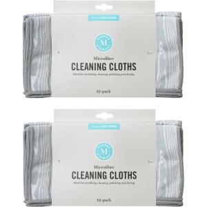 Martha Stewart Microfiber Cleaning Cloths, Ultra-Absorbent, Lint-Free Cleaning Towels for Home & Kitchen, Grey Gingham, 11 Inches, 24 Count(Faux Bois)