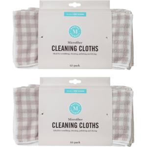Martha Stewart Microfiber Cleaning Cloths, Ultra-Absorbent, Lint-Free Cleaning Towels for Home & Kitchen, Grey Gingham, 11 Inches, 24 Count(Grey Gingham)