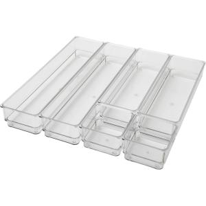 Martha Stewart Miles Plastic Stackable Office Desk Drawer Organizers, Set of 6, Clear(Clear)