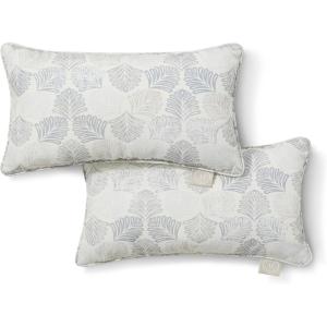 Martha Stewart Modern Banana Leaves Indoor Outdoor Decorative Lumbar Pillow 2-Pack Set, UV Fade Resistant, Water Repellent, Printed Tropical Design, Green, 11″x18″(Warm Grey)