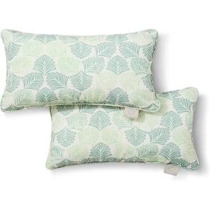 Martha Stewart Modern Banana Leaves Indoor Outdoor Decorative Lumbar Pillow 2-Pack Set, UV Fade Resistant, Water Repellent, Printed Tropical Design, Green, 11″x18″(Green)