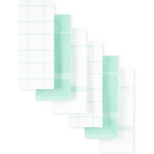 Martha Stewart Modern Waffle Kitchen Towel Set 6-Pack, Grey, 16″x28″(Aqua Blue)