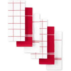 Martha Stewart Modern Waffle Kitchen Towel Set 6-Pack, Grey, 16″x28″(Red)