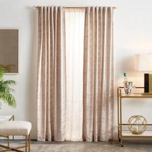 Martha Stewart Monroe Metallic Velvet Back Tab Window Curtain Panel Pair, 95, Blush(Blush)