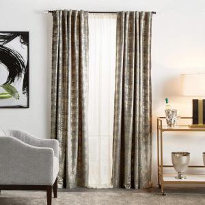 Martha Stewart Monroe Metallic Velvet Back Tab Window Curtain Panel Pair, 95, Blush(Grey)