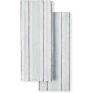Martha Stewart Morris Stripe Kitchen Towel 2-Pack Set, Grey, 16″x28″(Aqua)