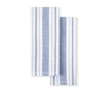 Martha Stewart Morris Stripe Kitchen Towel 2-Pack Set, Grey, 16″x28″(Blue)