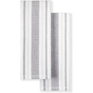 Martha Stewart Morris Stripe Kitchen Towel 2-Pack Set, Grey, 16″x28″(Grey)