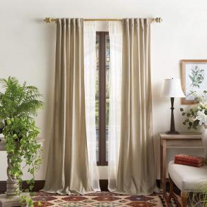 Martha Stewart Naples Chenille Solid Back Tab Window Curtain Panel Pair, 84″, Navy(Natural)