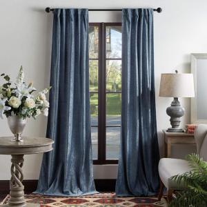Martha Stewart Naples Chenille Solid Back Tab Window Curtain Panel Pair, 84″, Navy(Navy)