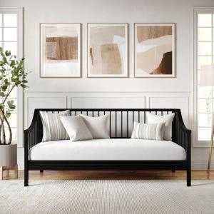 Martha Stewart Neely Platform Daybed with Wood Spindles, Solid Wood Frame, No Box Spring Needed, Twin Size, Gray(Black)