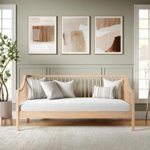 Martha Stewart Neely Platform Daybed with Wood Spindles, Solid Wood Frame, No Box Spring Needed, Twin Size, Gray(Light Beech)