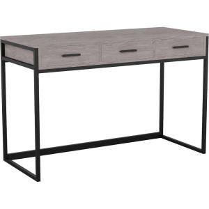 Martha Stewart Ollie Home Office Desk with 3 Drawers in Walnut Wood Grain with Polished Brass Hardware(Gray Top/Oil Rubbed Bronze Frame)