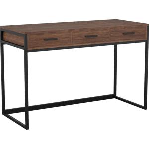 Martha Stewart Ollie Home Office Desk with 3 Drawers in Walnut Wood Grain with Polished Brass Hardware(Walnut Top/Oil Rubbed Bronze Frame)
