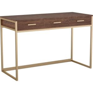 Martha Stewart Ollie Home Office Desk with 3 Drawers in Walnut Wood Grain with Polished Brass Hardware(Walnut Top/Polished Brass Frame)