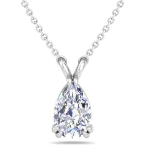 Martha Stewart Pear Shape Lab Grown Diamond Solitaire Necklace in 14 Karat Gold, Lab Grown Diamond Necklace(white-gold)
