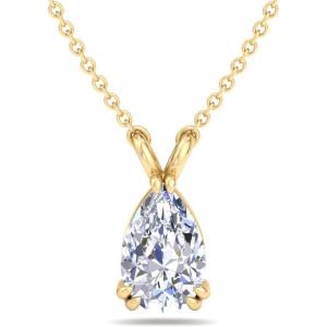 Martha Stewart Pear Shape Lab Grown Diamond Solitaire Necklace in 14 Karat Gold, Lab Grown Diamond Necklace(yellow-gold)