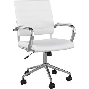 Martha Stewart Piper Swivel Task Chair with Armrests for Home Office in Saddle Brown Faux Leather with Polished Nickel Frame(White Faux Leather/Polished Nickel)