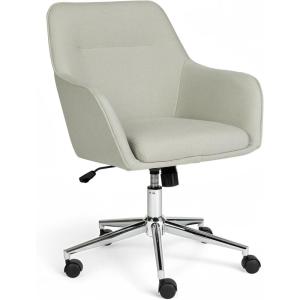 Martha Stewart Rayna Swivel Task Chair with Flared Arms for Home Office in White Boucle with Oil Rubbed Bronze Frame(Light Gray Fabric/Polished Nickel Frame)