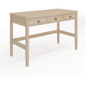 Martha Stewart Rhett Home Office Desk with 3 Drawers and Tapered Legs in Black with Oil Rubbed Bronze Hardware(Light Natural Frame/Antique Bronze Hardware)