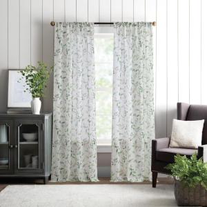 Martha Stewart Sheer Curtains Floral Botanical Kensington Flower Garden Rod Pocket Window Curtain Panel Pair, 95″, Multi Pink(Multi Green)