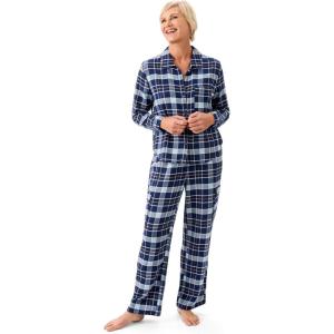 Martha Stewart Sleepwear | Women’s Flannel Pajamas | Classic 100% Cotton Sleepwear | Long Sleeve | Soft, Warm Loungewear(Medieval Blue)
