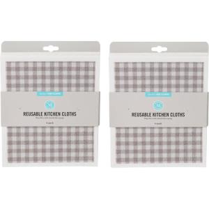 Martha Stewart Swedish Kitchen Absorbent Sponge Dish Cloths, Stripes, 8 Count(Grey Gingham)