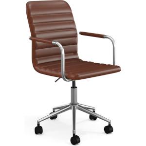 Martha Stewart Taytum Swivel Task Chair with Armrests for Home Office in White Faux Leather with Polished Brass Frame(Saddle Brown Faux Leather/Polished Nickel Frame)