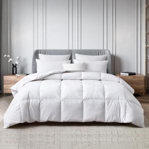 Martha Stewart Tencel™ Lyocell/Cotton Blend White Goose Feather and Down Fiber Comforter – Medium Weight All Season Warmth – Full/Queen Size(Twin)