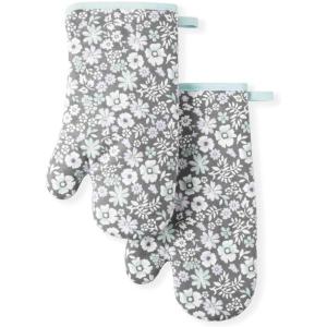 Martha Stewart Thin Stripe Oven Mitt 2-Pack Set, Blue, 7″x13″(Ditsy Floral)
