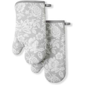 Martha Stewart Thin Stripe Oven Mitt 2-Pack Set, Blue, 7″x13″(Floral Vine)