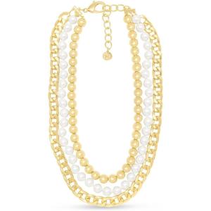 Martha Stewart Three Strand Pearl, Gold Ball and Chain Necklace In Gold, 18 Inches For Women