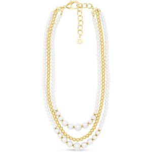 Martha Stewart Traditional Three Strand Pearl and Ball Necklace In Gold For Women