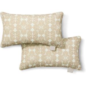 Martha Stewart Tulum Indoor Outdoor Decorative Lumbar Pillow 2-Pack Set, UV Fade Resistant, Water Repellent, Printed Modern Design, Navy Blue, 11″x18″(Taupe)