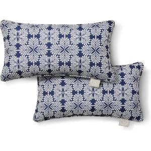 Martha Stewart Tulum Indoor Outdoor Decorative Lumbar Pillow 2-Pack Set, UV Fade Resistant, Water Repellent, Printed Modern Design, Navy Blue, 11″x18″(Navy Blue)