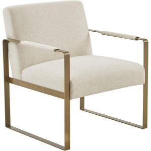 Martha Stewart Upholsterd Accent Chair Living Room Furniture-Modern Design Comfortable Foam Seat Cushion Bedroom Lounge, Sophisticated Finished, Sturdy Frame, 28.5″ W x 29″ D x 32.5″ H, Taupe/Gold(Cream)