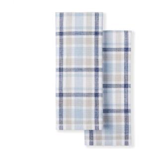 Martha Stewart Valley Plaid Kitchen Towel 2-Pack Set, Yellow, 16″x28″(Indigo)