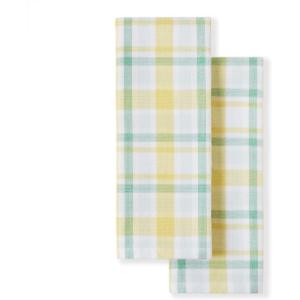Martha Stewart Valley Plaid Kitchen Towel 2-Pack Set, Yellow, 16″x28″(Yellow)