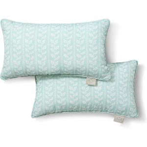 Martha Stewart Vineyard Vines Indoor Outdoor Decorative Lumbar Pillow 2-Pack Set, UV Fade Resistant, Water Repellent, Printed Garden Design, Aqua Blue, 11″x18″(Aqua Blue)