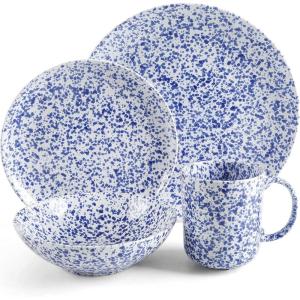 Martha Stewart Warham Splatter Handpainted Stoneware Dinnerware Set – Blue, Service for 4 (16pcs)