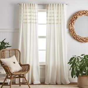 Martha Stewart Water’s Edge Tufted Rod Pocket/Back Tab Window Curtain Panel Pair, 84″, White