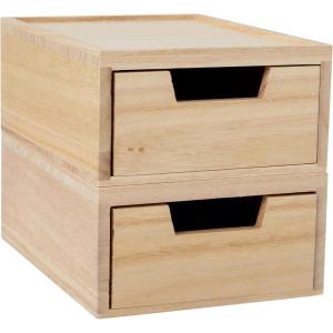 Martha Stewart Weston Stackable Wooden Storage Boxes with Pullout Drawers, Engineered Wood Storage Organizers, 3 Pack, White(Light Natural)
