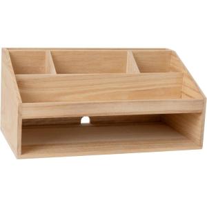 Martha Stewart Weston Wooden Desktop Organizer with Open Lower Storage Compartment, Paulownia Wood Multipurpose Storage Caddy, Light Natural(Light Natural)