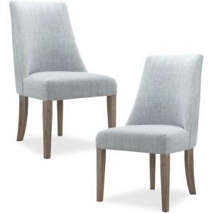 Martha Stewart Winfield Upholstered High Back Accent Dining Chairs Set of 2, Padded Seat, Solid Wood Legs, Chambray Jacquard Textured Fabric, Cottage, Farmhouse for Kitchen, Room, Light Grey(Winfield Light Blue)