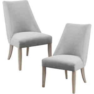 Martha Stewart Winfield Upholstered High Back Accent Dining Chairs Set of 2, Padded Seat, Solid Wood Legs, Chambray Jacquard Textured Fabric, Cottage, Farmhouse for Kitchen, Room, Light Grey(Farmhouse)