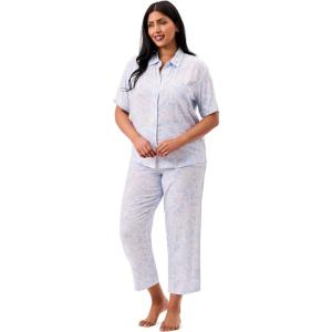 Martha Stewart Women’s Pajama Capri Set | Lightweight Sleepwear | 2-Pc Capri Pant and Notch Collar Short Sleeve Button Down(Dutch Canal)