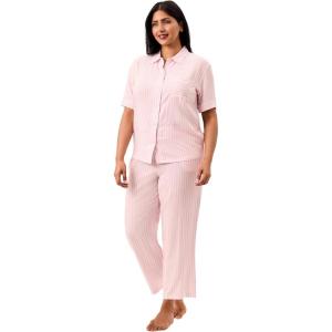 Martha Stewart Women’s Pajama Capri Set | Lightweight Sleepwear | 2-Pc Capri Pant and Notch Collar Short Sleeve Button Down(Parfait Pink)