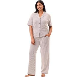 Martha Stewart Women’s Pajama Shorts Set | Soft Ribbed Jersey Sleepwear | 2-Pc Short Sleeve Top and Shorts | Light and Comfy(Charcoal)
