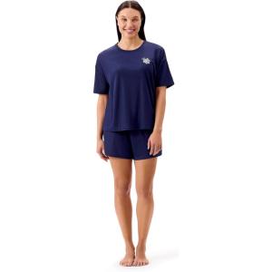 Martha Stewart Women’s Pajama Shorts Set | Soft Ribbed Jersey Sleepwear | 2-Pc Short Sleeve Top and Shorts | Light and Comfy(Medieval Blue)