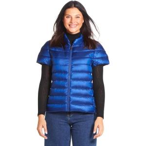 Martha Stewart Women’s Quilted Down Puffer Vest, Lightweight Short Sleeve Packable Jacket with Pockets, Warm Winter Outerwear(Society Blue)